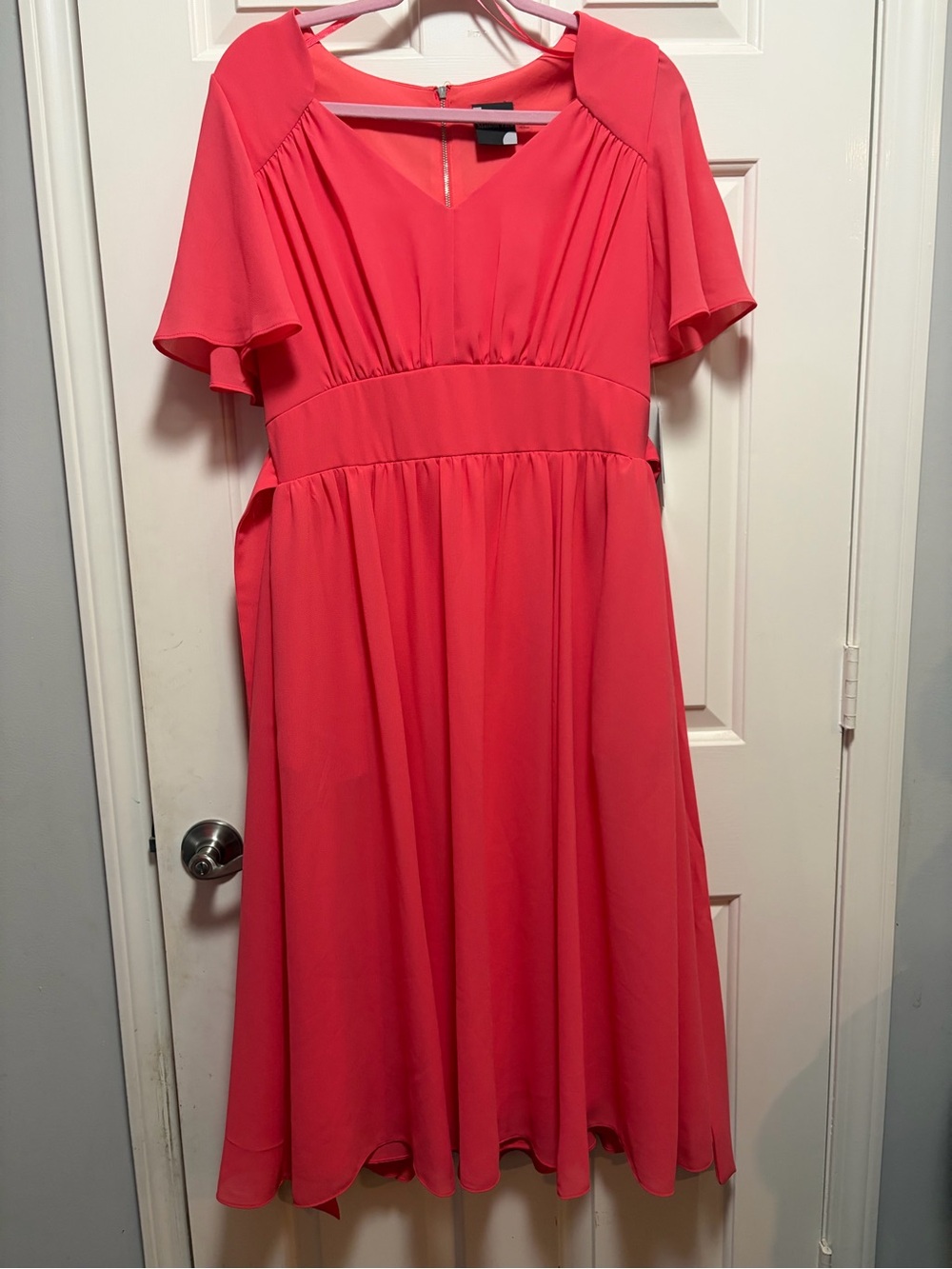 Maison Tara Coral Midi Dress with Flutter Sleeves